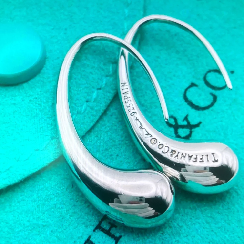 Tiffany aTiffany🤩Tiffany & Co Elsa Peretti Teardrop Hoop Dangle Earrings Silver